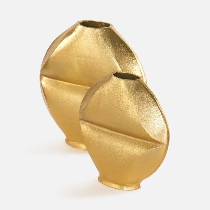 Flux Metal Decorative Vase, Set Of 2 - Gold