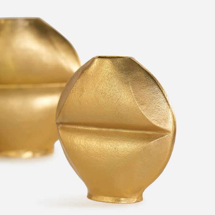 Flux Metal Decorative Vase, Set Of 2 - Gold