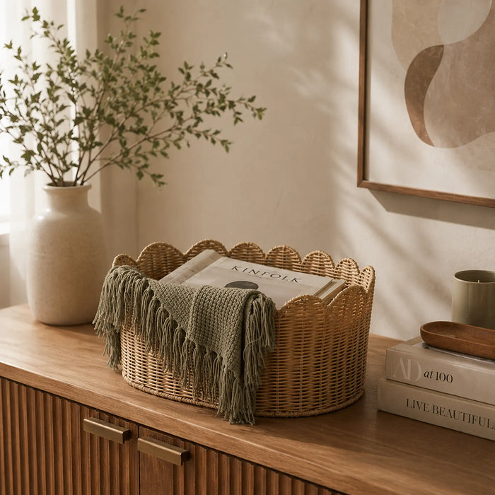 Frill Oval Rattan Storage Basket, Large - Natural