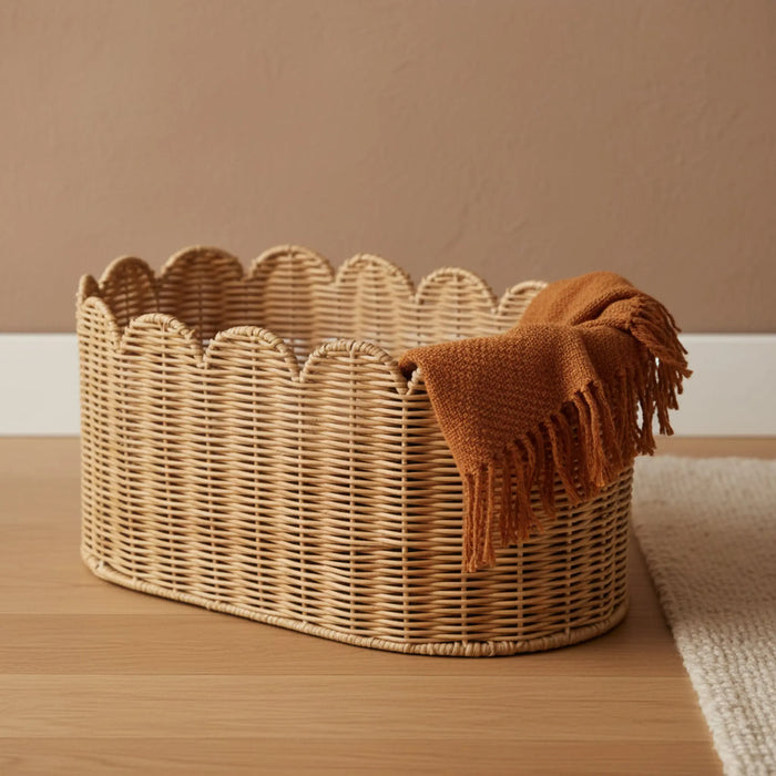 Frill Oval Rattan Storage Basket, Large - Natural