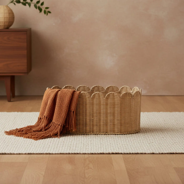 Frill Oval Rattan Storage Basket, Large - Natural