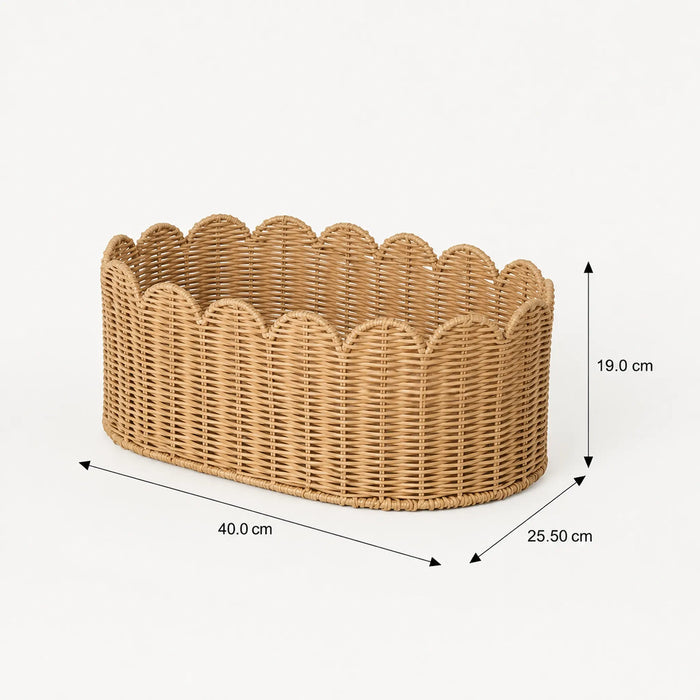 Frill Oval Rattan Storage Basket, Large - Natural