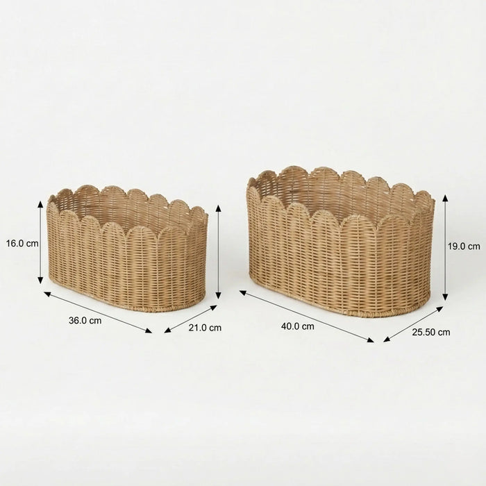 Frill Oval Rattan Storage Basket, Set Of 2 - Natural