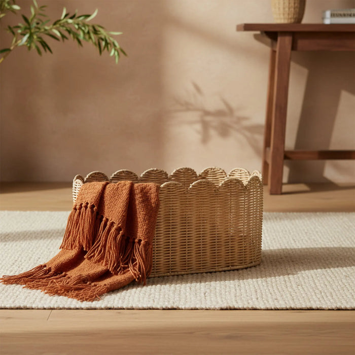 Frill Oval Rattan Storage Basket, Small - Natural
