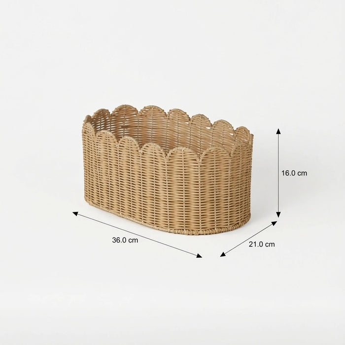 Frill Oval Rattan Storage Basket, Small - Natural