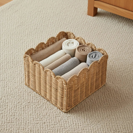 Frill Rattan Storage Basket, Square - Natural Homelves