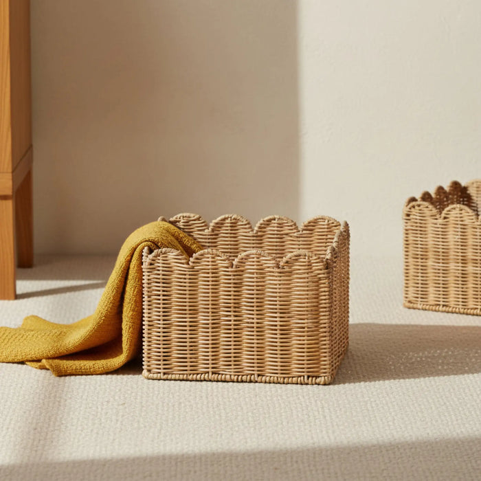 Frill Rattan Storage Basket, Square - Natural