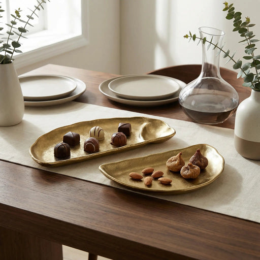 Half Moon Metal Decorative Server, Set of 2 - Gold Homelves