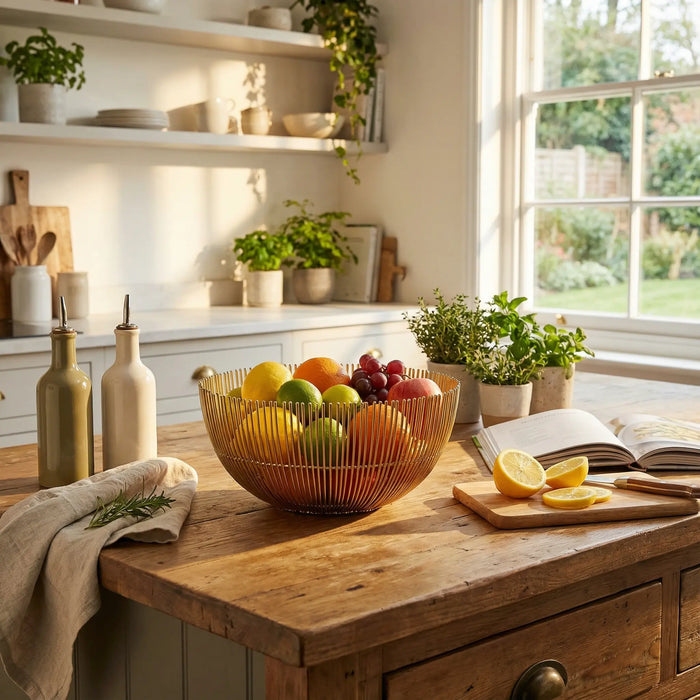 Hana Steel Fruit Basket- Gold