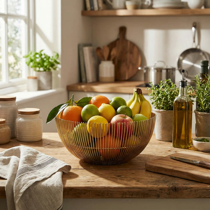 Hana Steel Fruit Basket- Gold