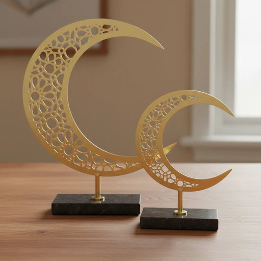 Hilal Crescent Moon Metal Decor, Set of 2 - Gold Homelves