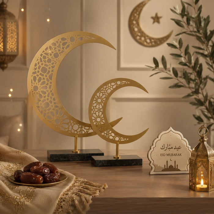 Hilal Crescent Moon Metal Decor, Set of 2 - Gold