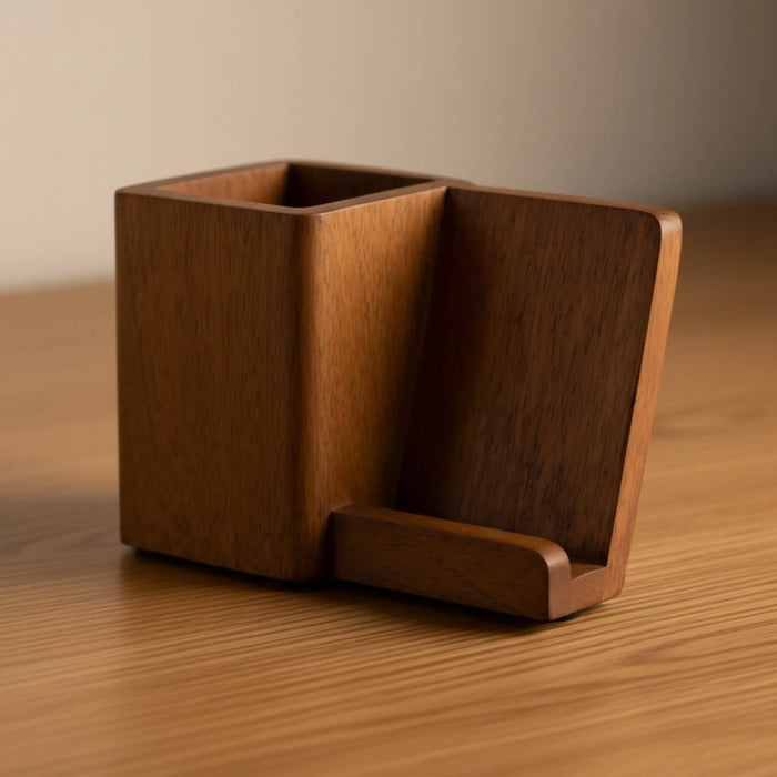 Inga Wooden Pen Holder With Mobile Stand - Brown