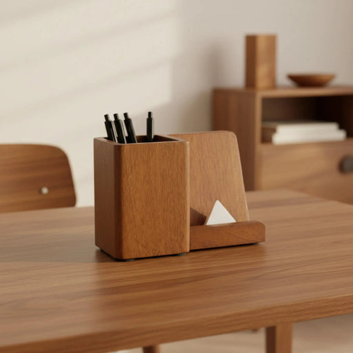 Inga Wooden Pen Holder With Mobile Stand - Brown Homelves