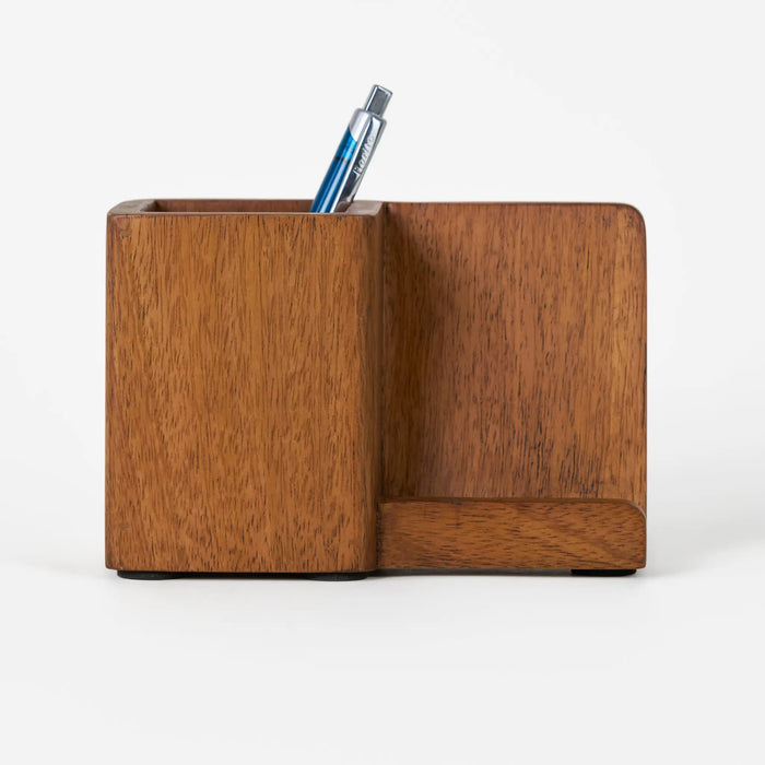 Inga Wooden Pen Holder With Mobile Stand - Brown