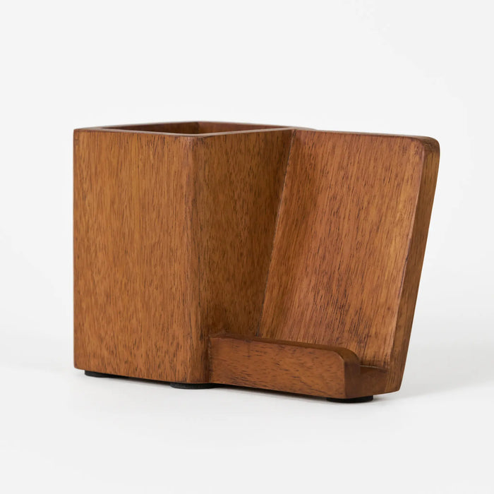 Inga Wooden Pen Holder With Mobile Stand - Brown