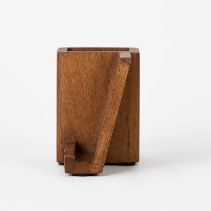Inga Wooden Pen Holder With Mobile Stand - Brown