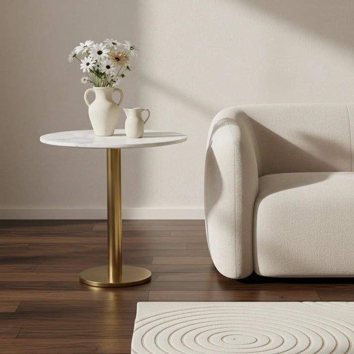 Joyce Side Table With Marble Top - Gold & White