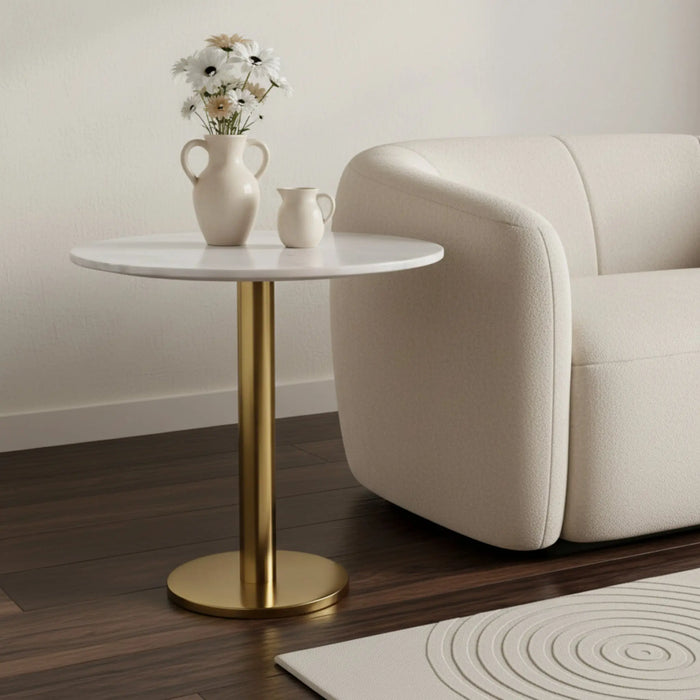 Joyce Side Table With Marble Top - Gold & White