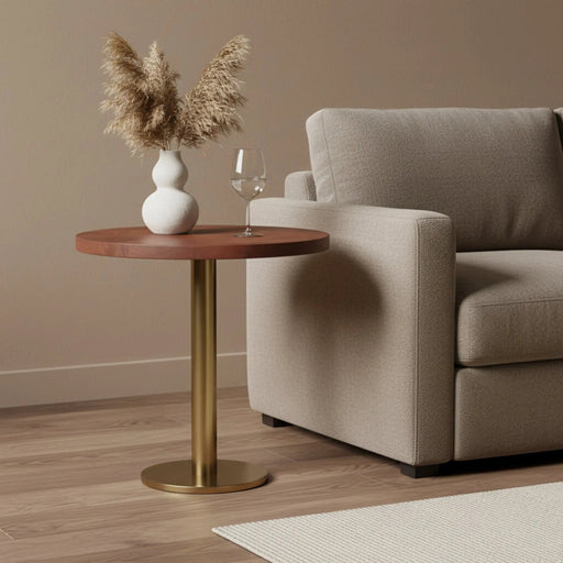 Joyce Side Table With Wooden Top - Gold & Walnut Homelves