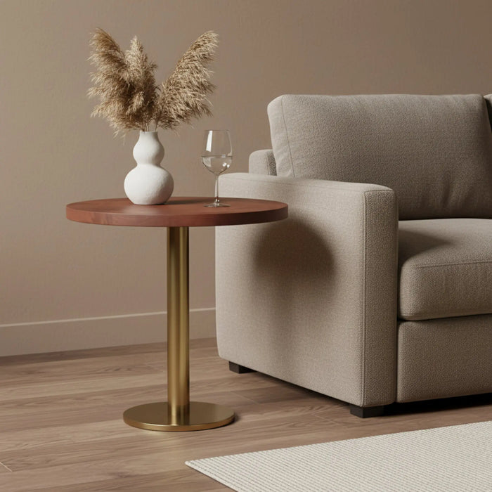 Joyce Side Table With Wooden Top - Gold & Walnut