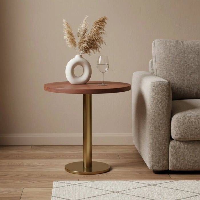 Joyce Side Table With Wooden Top - Gold & Walnut
