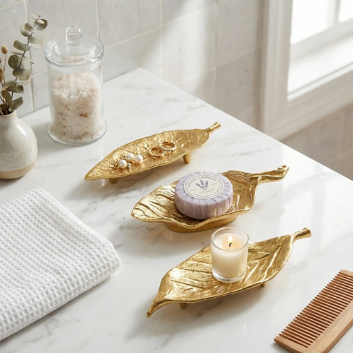 Leafy Metal Decorative Serverware, Set Of 3 - Gold Homelves