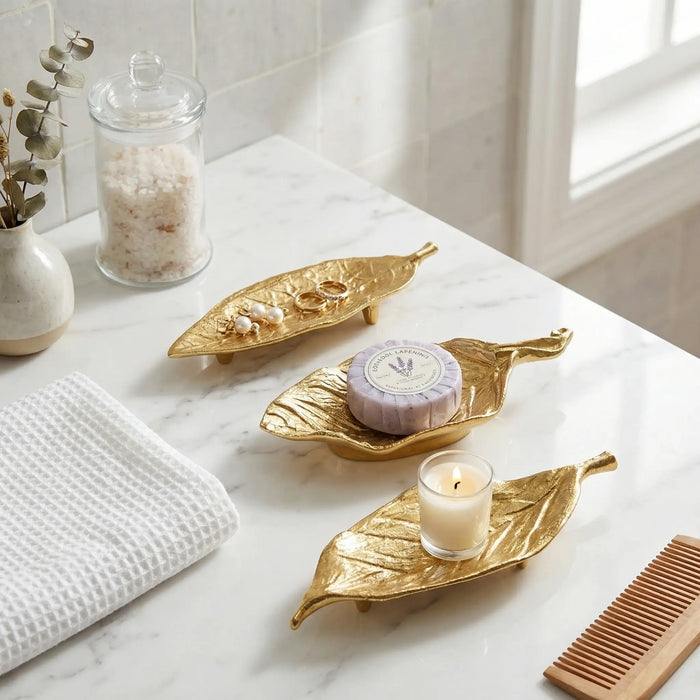 Leafy Metal Decorative Serverware, Set Of 3 - Gold