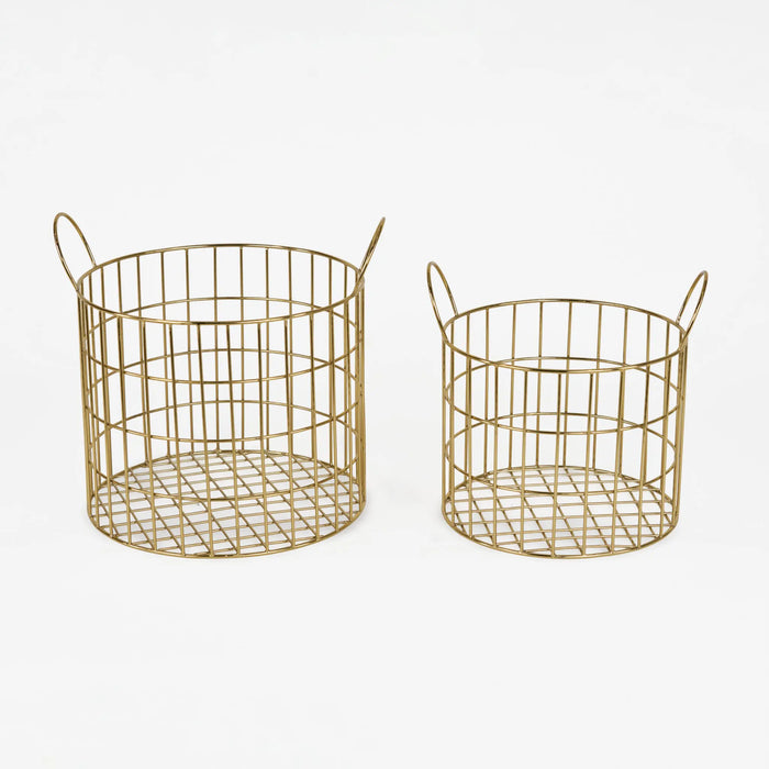 Lexa Round Metal Storage Baskets, Set of 2 - Gold