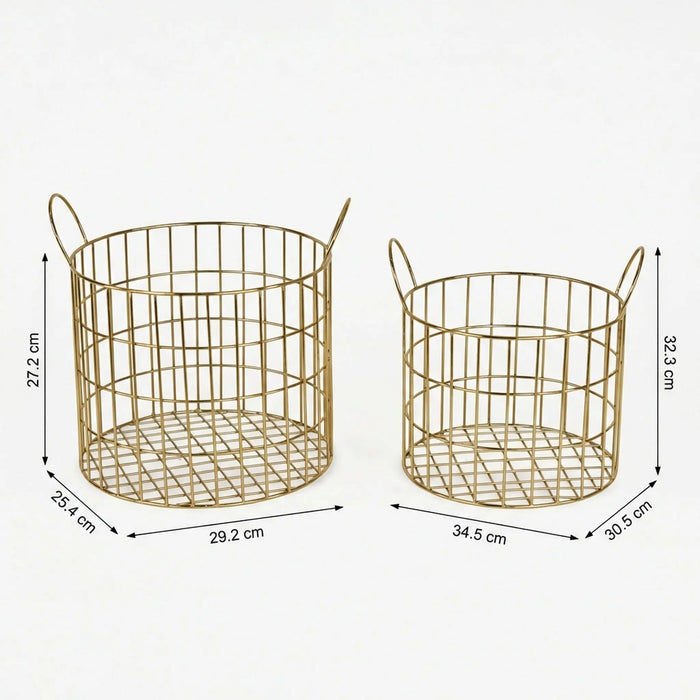 Lexa Round Metal Storage Baskets, Set of 2 - Gold