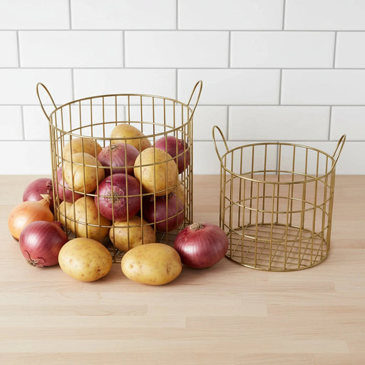 Lexa Round Metal Storage Baskets, Set of 2 - Gold Homelves
