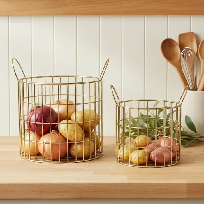 Lexa Round Metal Storage Baskets, Set of 2 - Gold