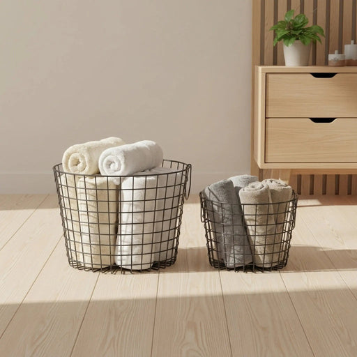 Linny Metal Storage Basket With Metal Handles, Set Of 2 - Black Homelves