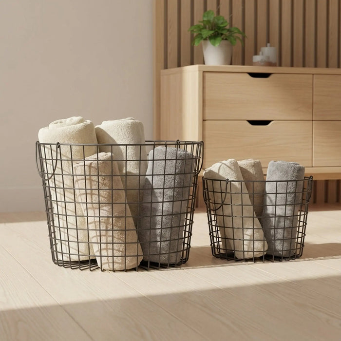 Linny Metal Storage Basket With Metal Handles, Set Of 2 - Black