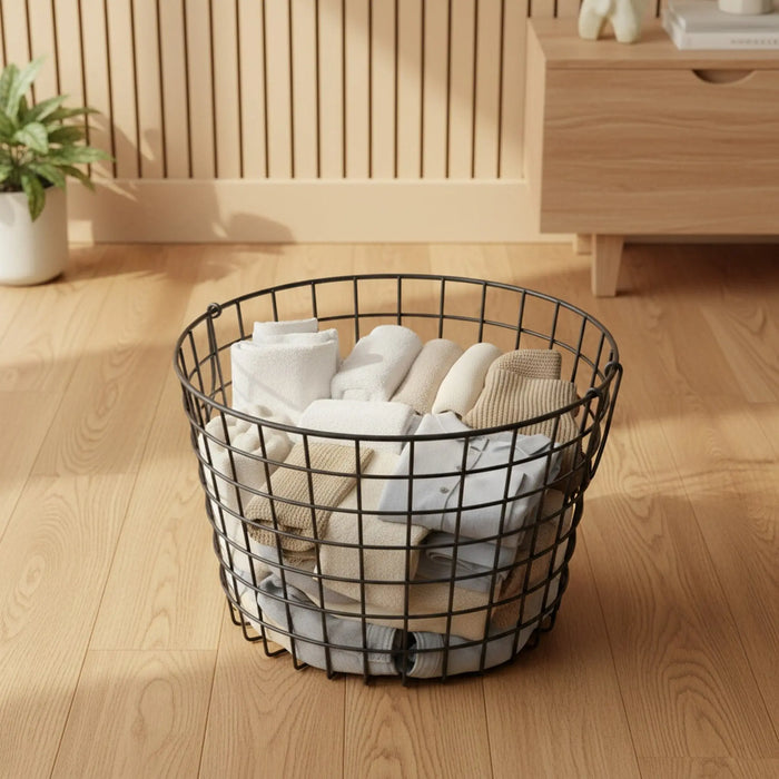 Linny Metal Storage Basket With Metal Handles, Set Of 2 - Black