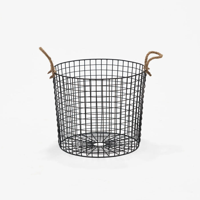 Linny Metal Storage Basket With Rope Handles, Set Of 2 - Black