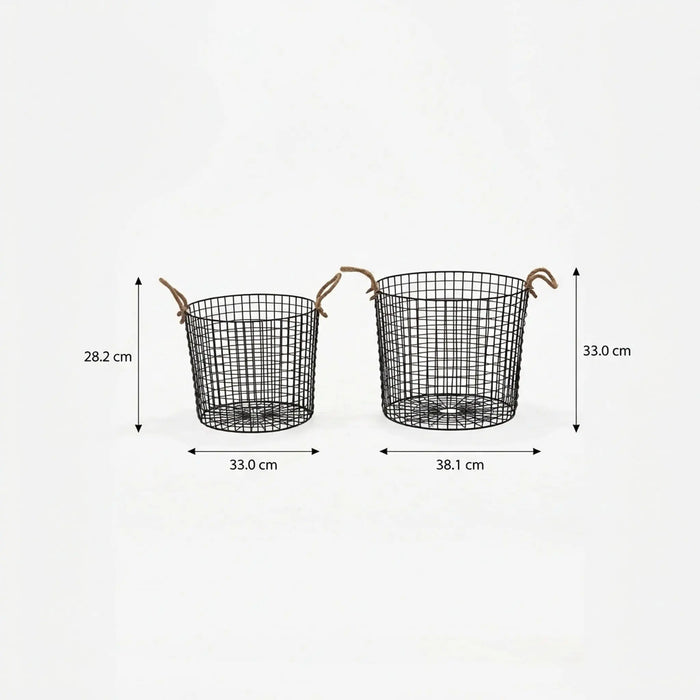 Linny Metal Storage Basket With Rope Handles, Set Of 2 - Black