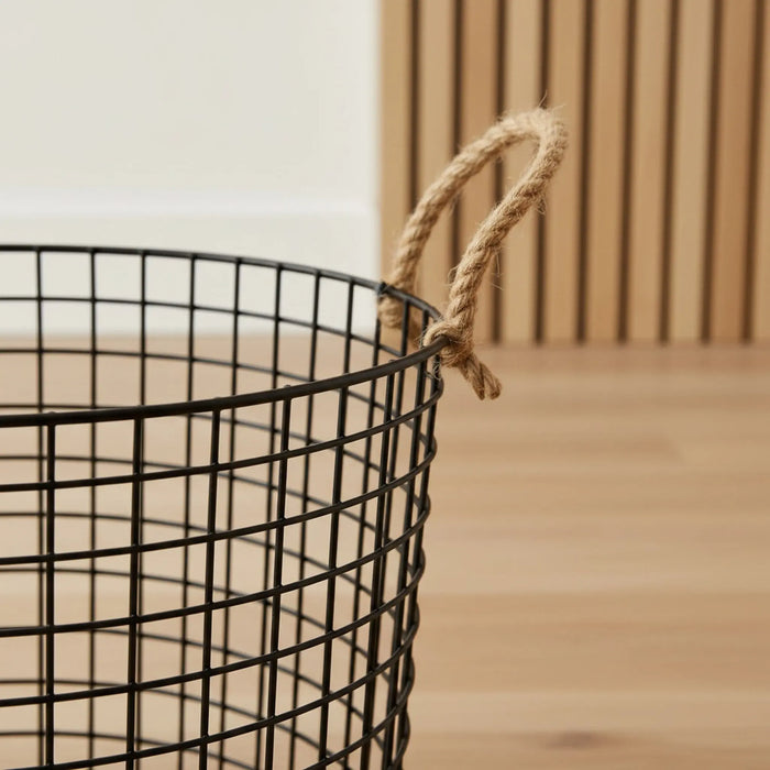 Linny Metal Storage Basket With Rope Handles, Set Of 2 - Black