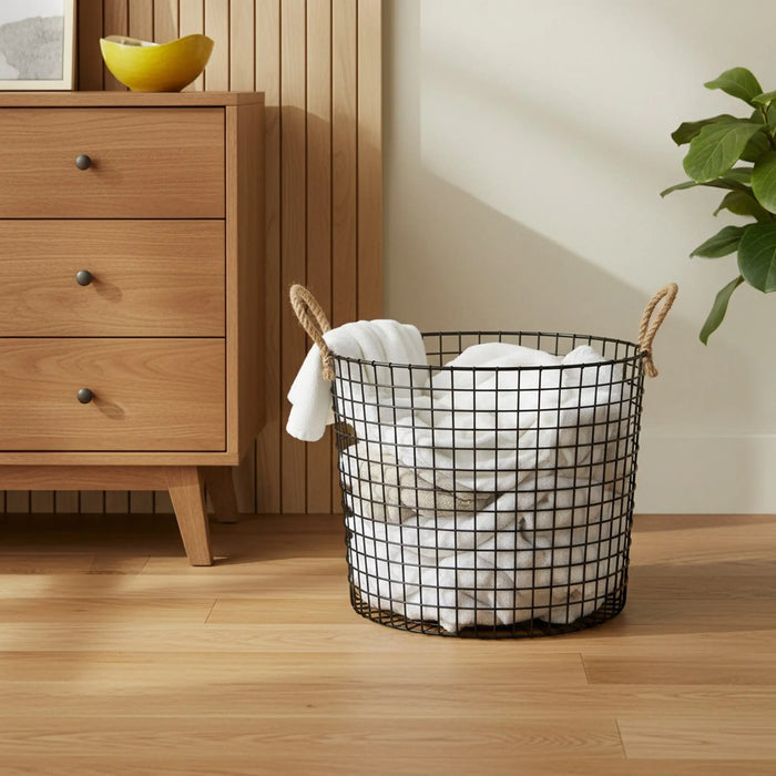 Linny Metal Storage Basket With Rope Handles, Set Of 2 - Black
