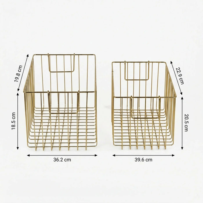 Livon Metal Storage Basket, Set Of 2 - Gold