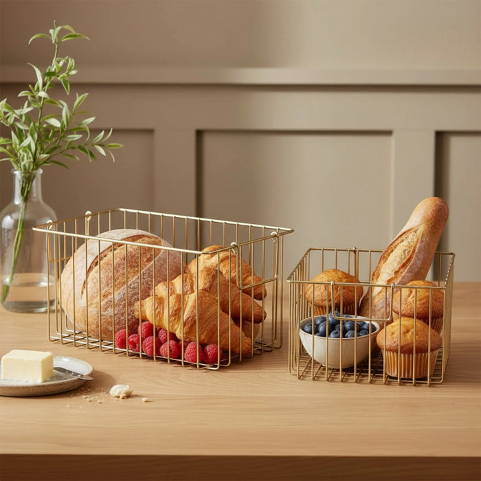 Livon Metal Storage Basket, Set Of 2 - Gold