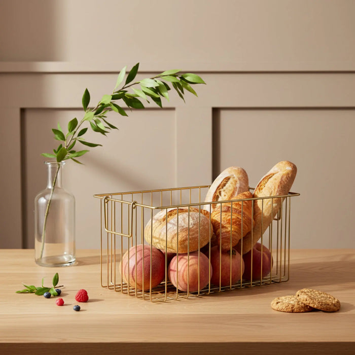 Livon Metal Storage Basket, Set Of 2 - Gold
