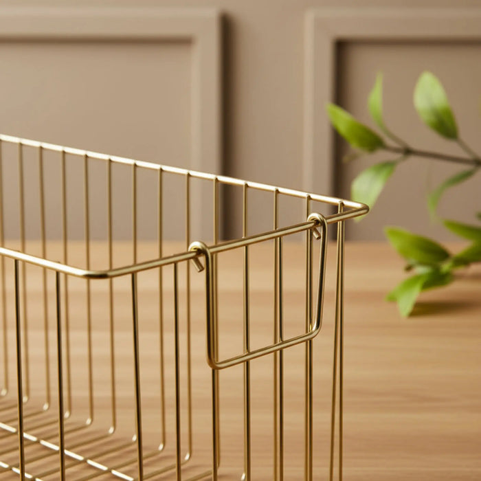 Livon Metal Storage Basket, Set Of 2 - Gold