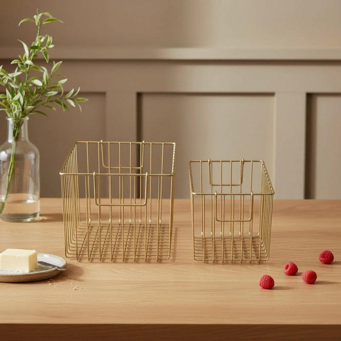 Livon Metal Storage Basket, Set Of 2 - Gold