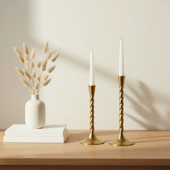 Loor Metal Candle Holder, Set Of 2 - Gold