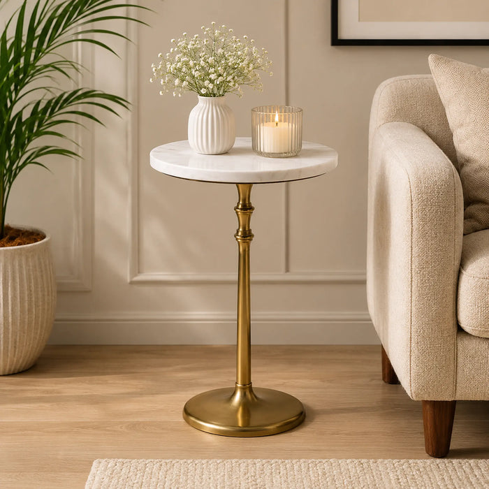 Luna Side Table with Marble Top - Gold