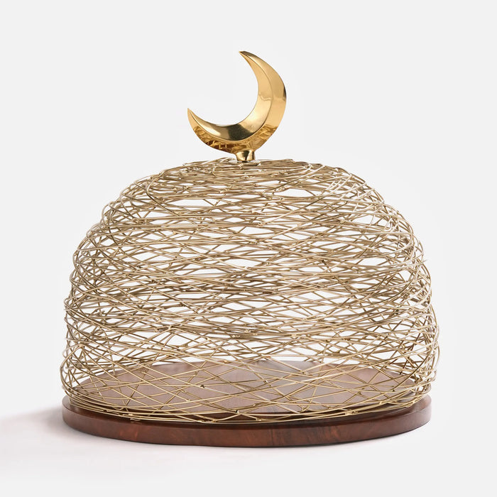 Lunar Wooden Platter With Metal Cover, Large - Gold
