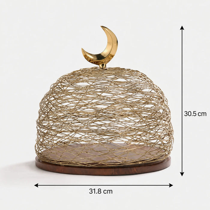 Lunar Wooden Platter With Metal Cover, Large - Gold
