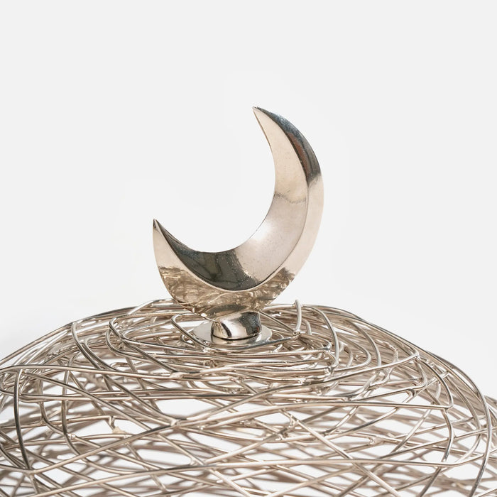 Lunar Wooden Platter With Metal Cover, Small - Silver