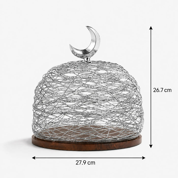 Lunar Wooden Platter With Metal Cover, Small - Silver